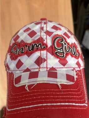 Red Checkered 'farm Girl' Patch Baseball Cap